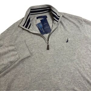 Nautica NavTech 1/4 Zip Sweater Men's 2XL‎ Grey Temp Control Cotton Blend Preppy